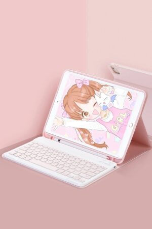 iPad Pro 11 (2024) Kılıf KC01 Smart Klavyeli Tablet Kılıfı - Pembe-(5796)