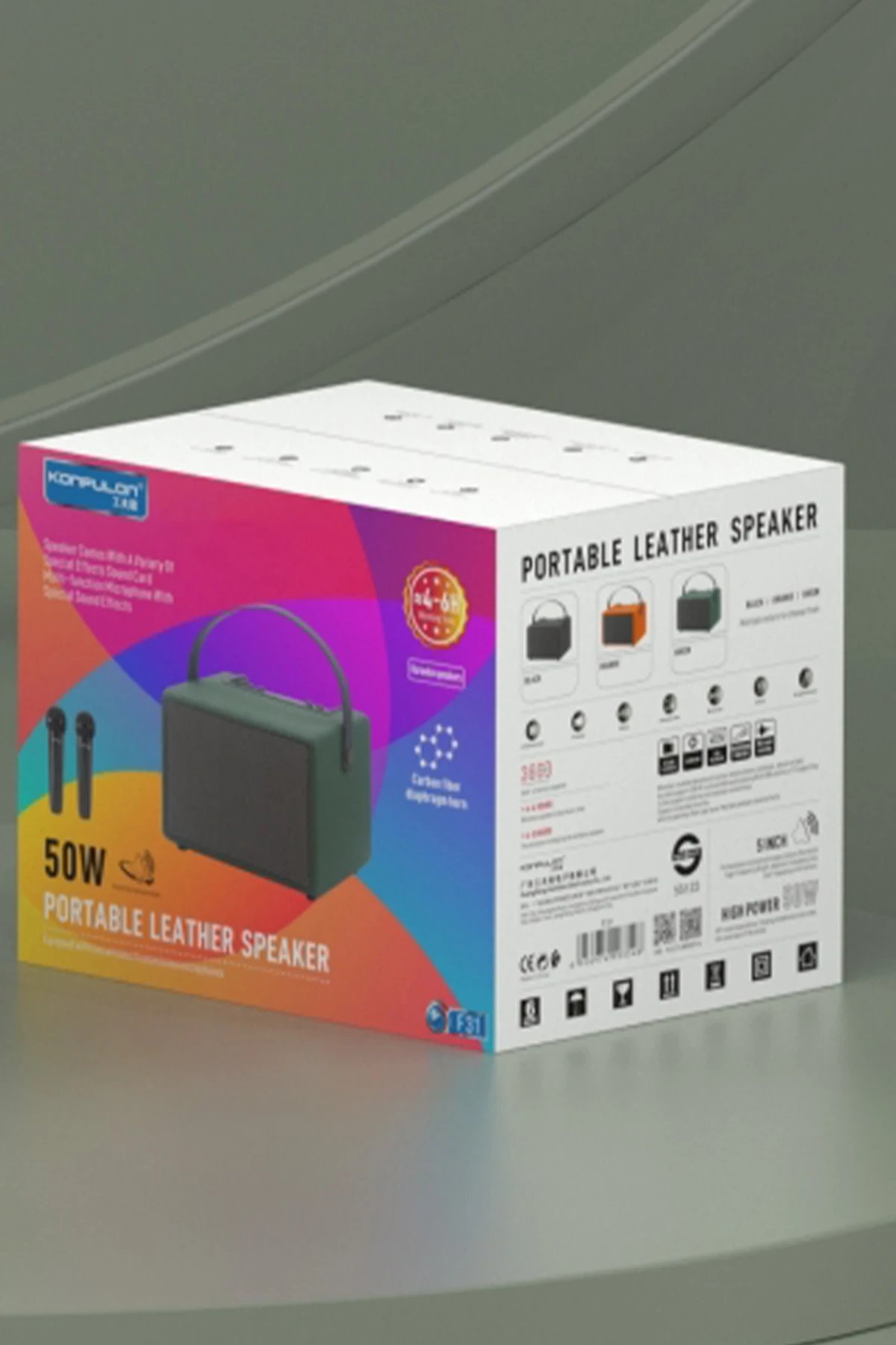 F31 50W Sürücülü 2 Adet Mikrofonlu BT 5.2 Kablosuz Hoparlör - Turuncu-(5796) - Görsel 5