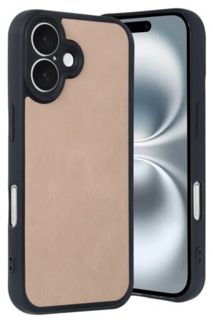 iPhone 16 Kılıf Aras Deri Kapak - Pudra-(5796)