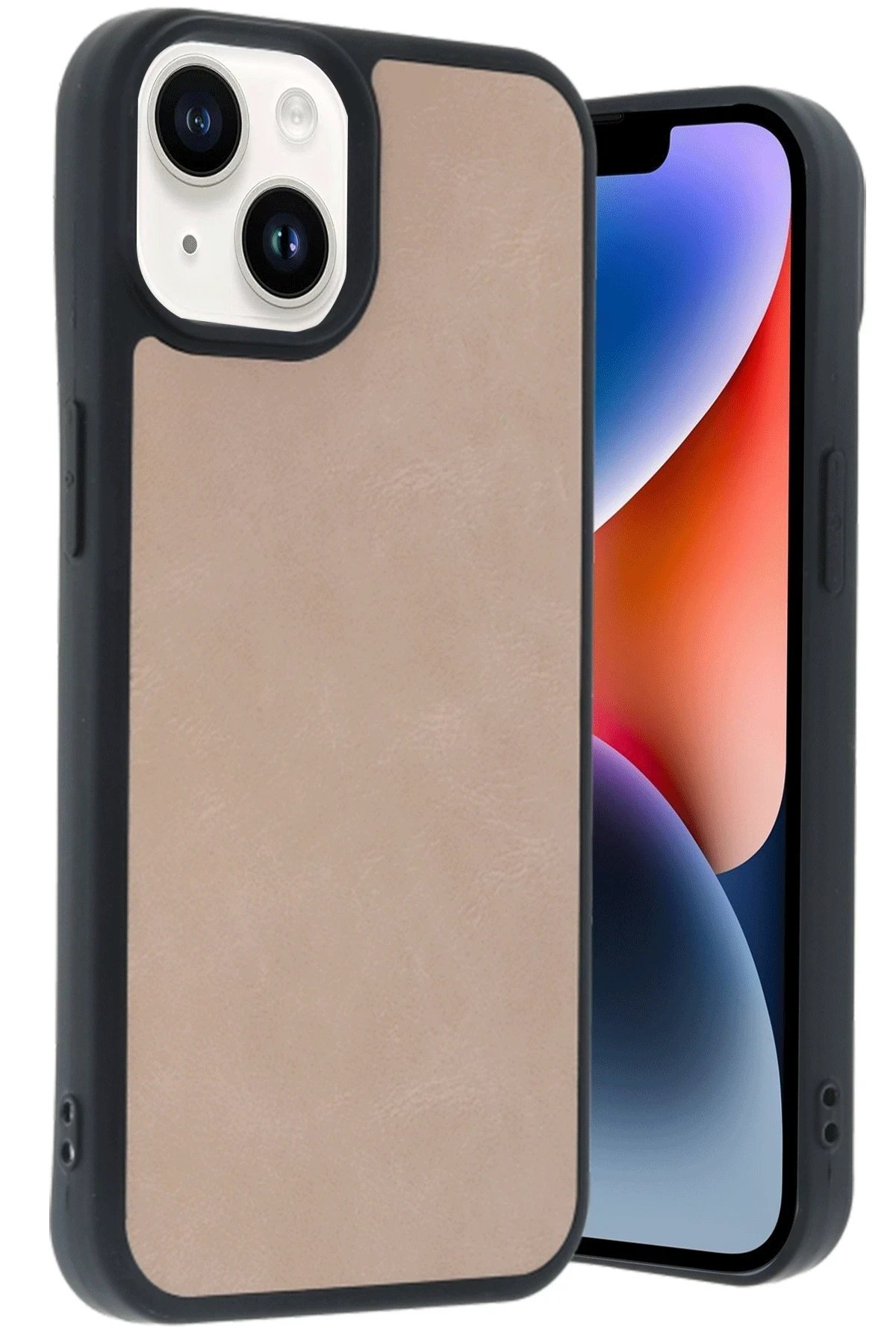 iPhone 15 Kılıf Aras Deri Kapak - Pudra-(5796)