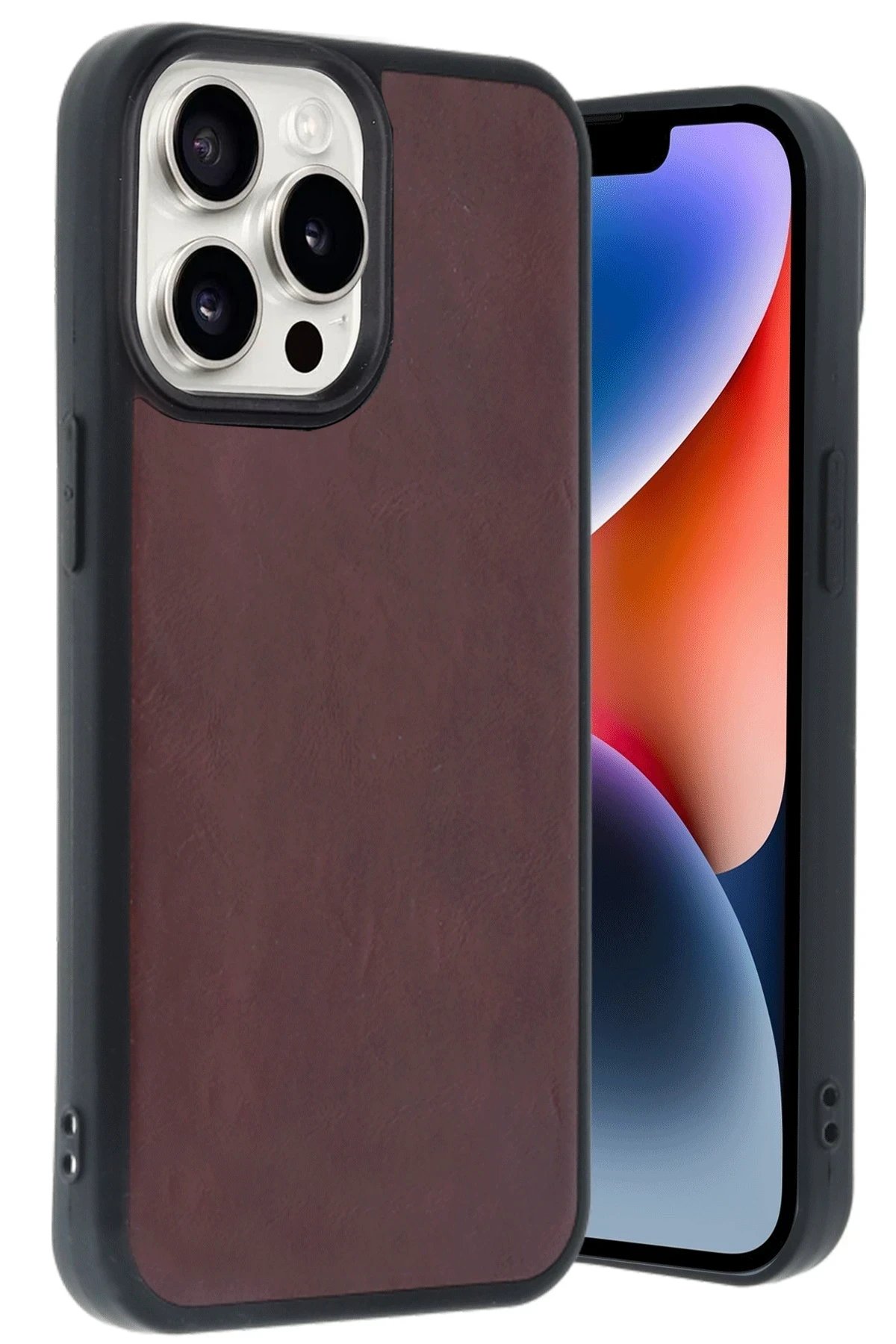 iPhone 14 Pro Max Kılıf Aras Deri Kapak - Bordo-(5796)