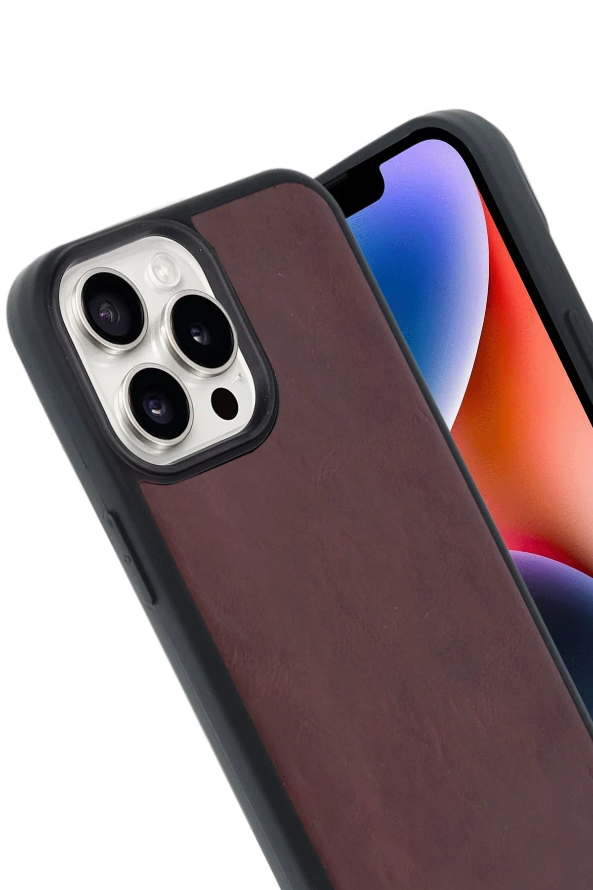 iPhone 14 Pro Max Kılıf Aras Deri Kapak - Bordo-(5796) - Görsel 2