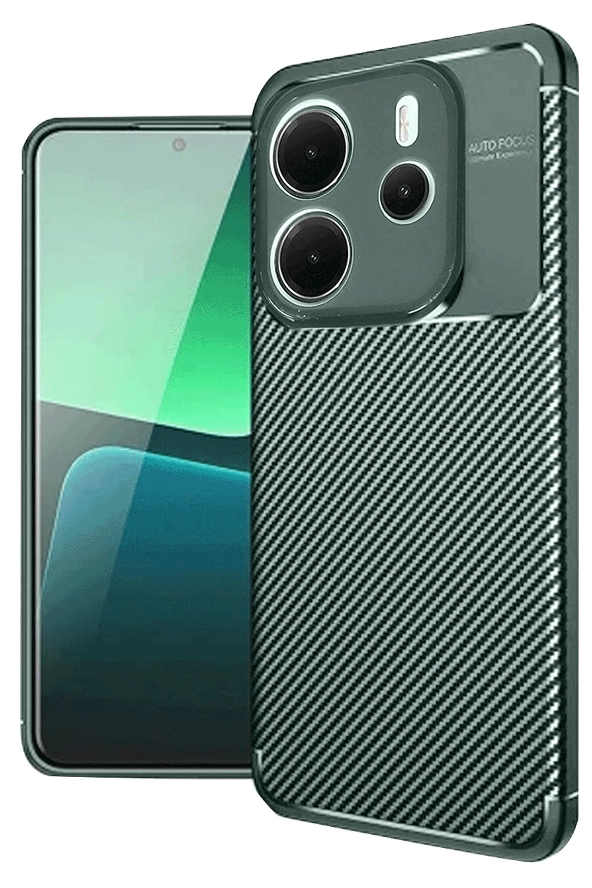 Xiaomi Redmi Note 14 4G Kılıf Auto Focus Karbon Kapak - Koyu Yeşil-(5796)