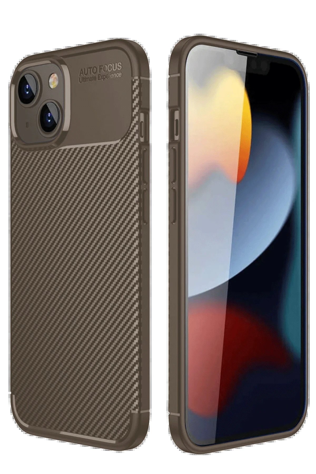 iPhone 14 Kılıf Auto Focus Karbon Kapak - Kahverengi-(5796) - Görsel 2