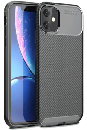 iPhone 11 Kılıf Auto Focus Karbon Kapak - Siyah-(5796)