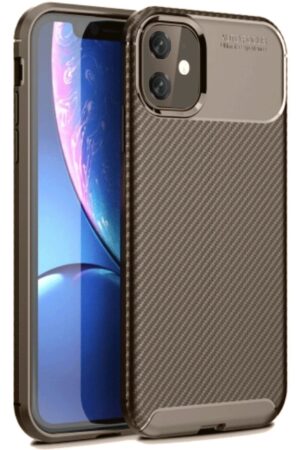 iPhone 11 Kılıf Auto Focus Karbon Kapak - Kahverengi-(5796)