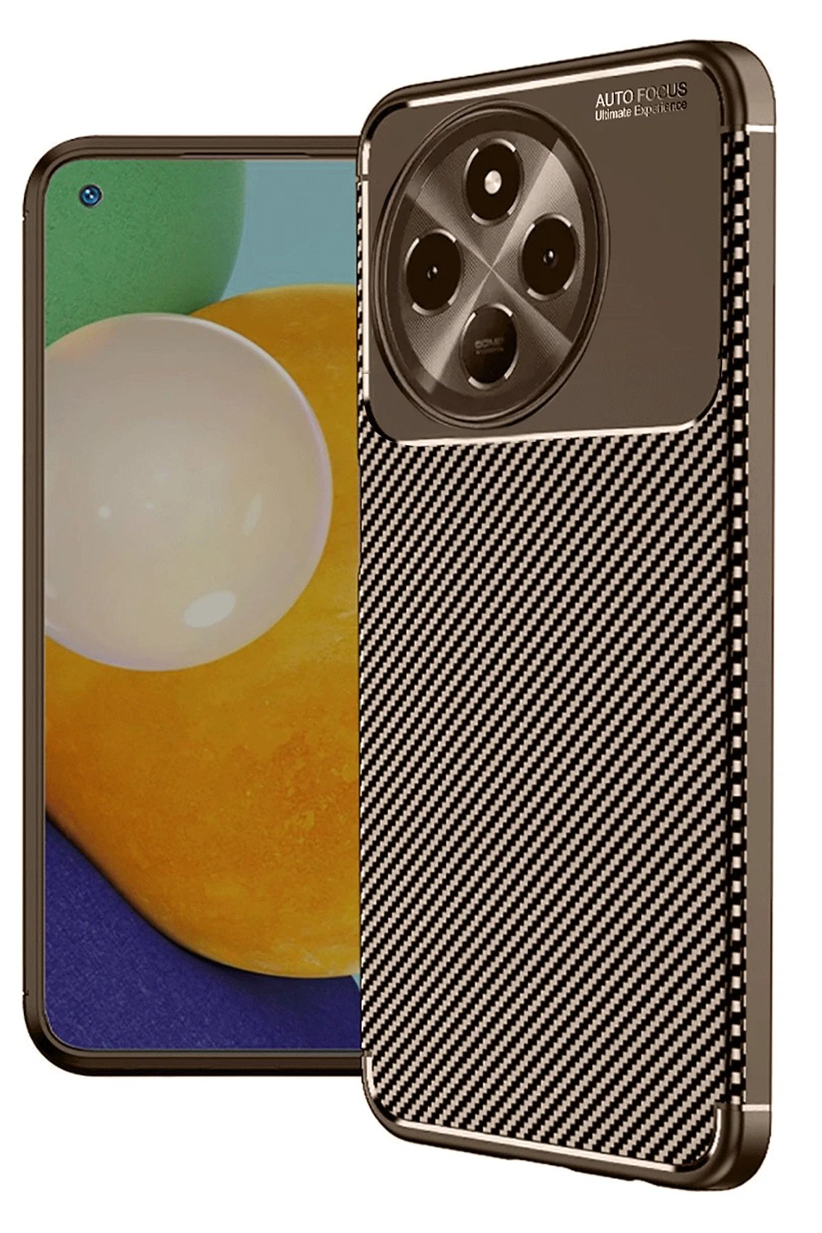 Tecno Spark 30 Pro Kılıf Auto Focus Karbon Kapak - Kahverengi-(5796)