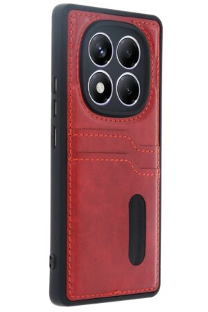 Xiaomi Redmi Note 14 Pro 4G Kılıf Sara Kartvizitli Deri Kılıf - Kırmızı-(5796)