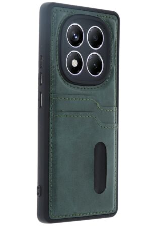 Xiaomi Redmi Note 14 Pro 4G Kılıf Sara Kartvizitli Deri Kılıf - Koyu Yeşil-(5796)