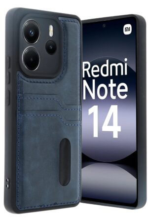 Xiaomi Redmi Note 14 4G Kılıf Sara Kartvizitli Deri Kılıf - Lacivert-(5796)