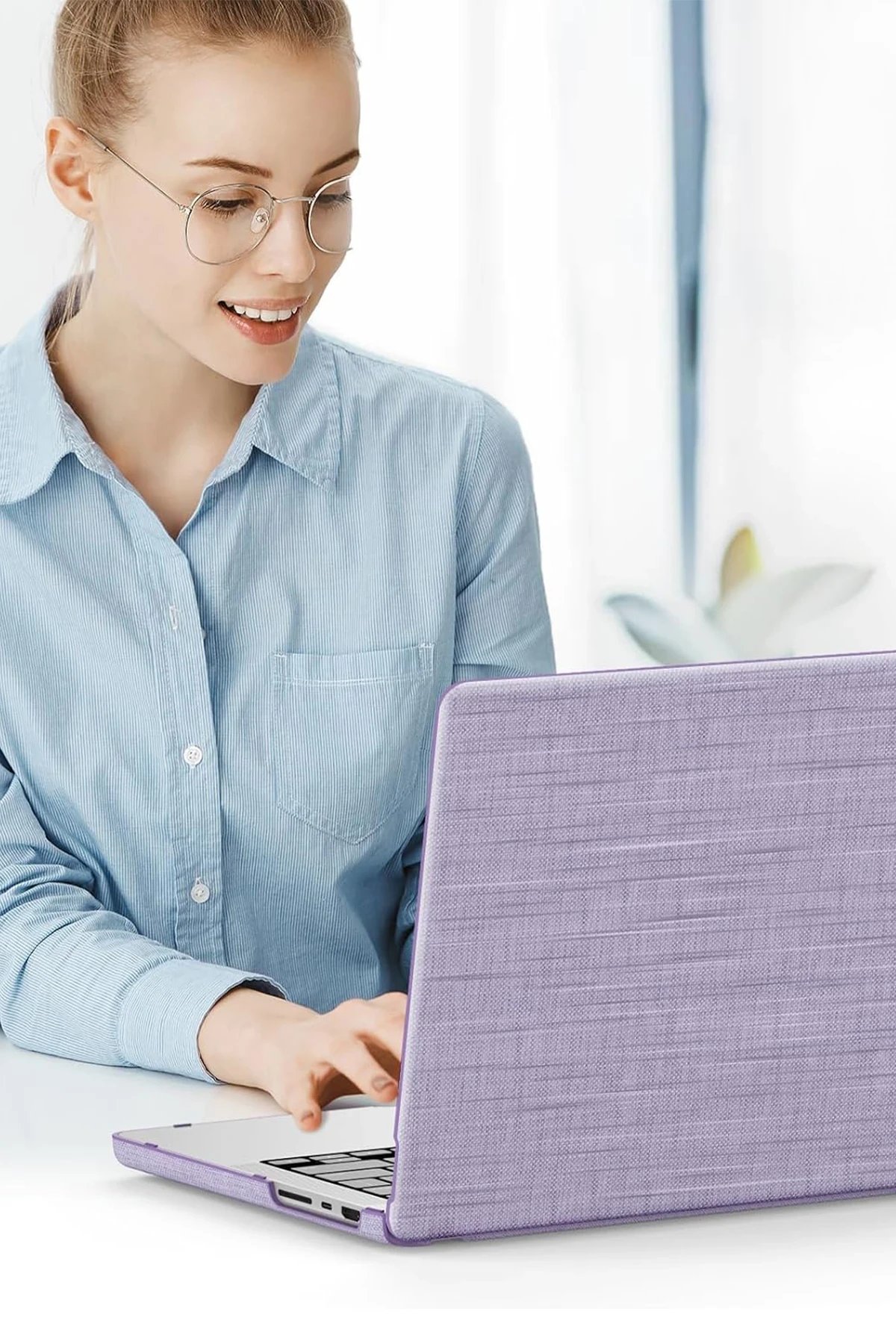 Macbook Air 13.6 Macbook Kumaş Kapak - Mor-(5796) - Görsel 4