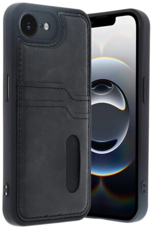 iPhone 16E Kılıf Sara Kartvizitli Deri Kılıf - Siyah-(5796)