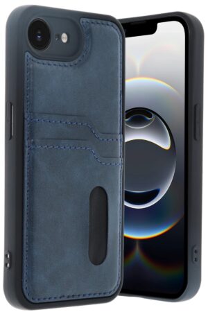 iPhone 16E Kılıf Sara Kartvizitli Deri Kılıf - Lacivert-(5796)