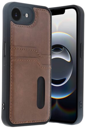 iPhone 16E Kılıf Sara Kartvizitli Deri Kılıf - Taba-(5796)