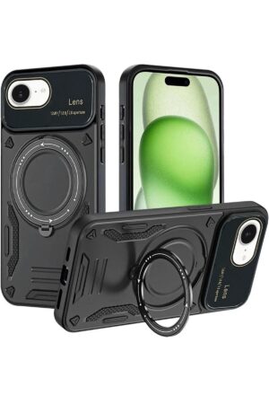 iPhone 16E Kılıf Joy Lens Standlı Kapak - Siyah-(5796)