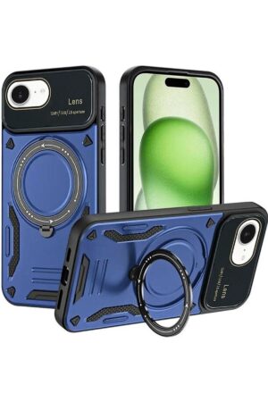 iPhone 16E Kılıf Joy Lens Standlı Kapak - Lacivert-(5796)