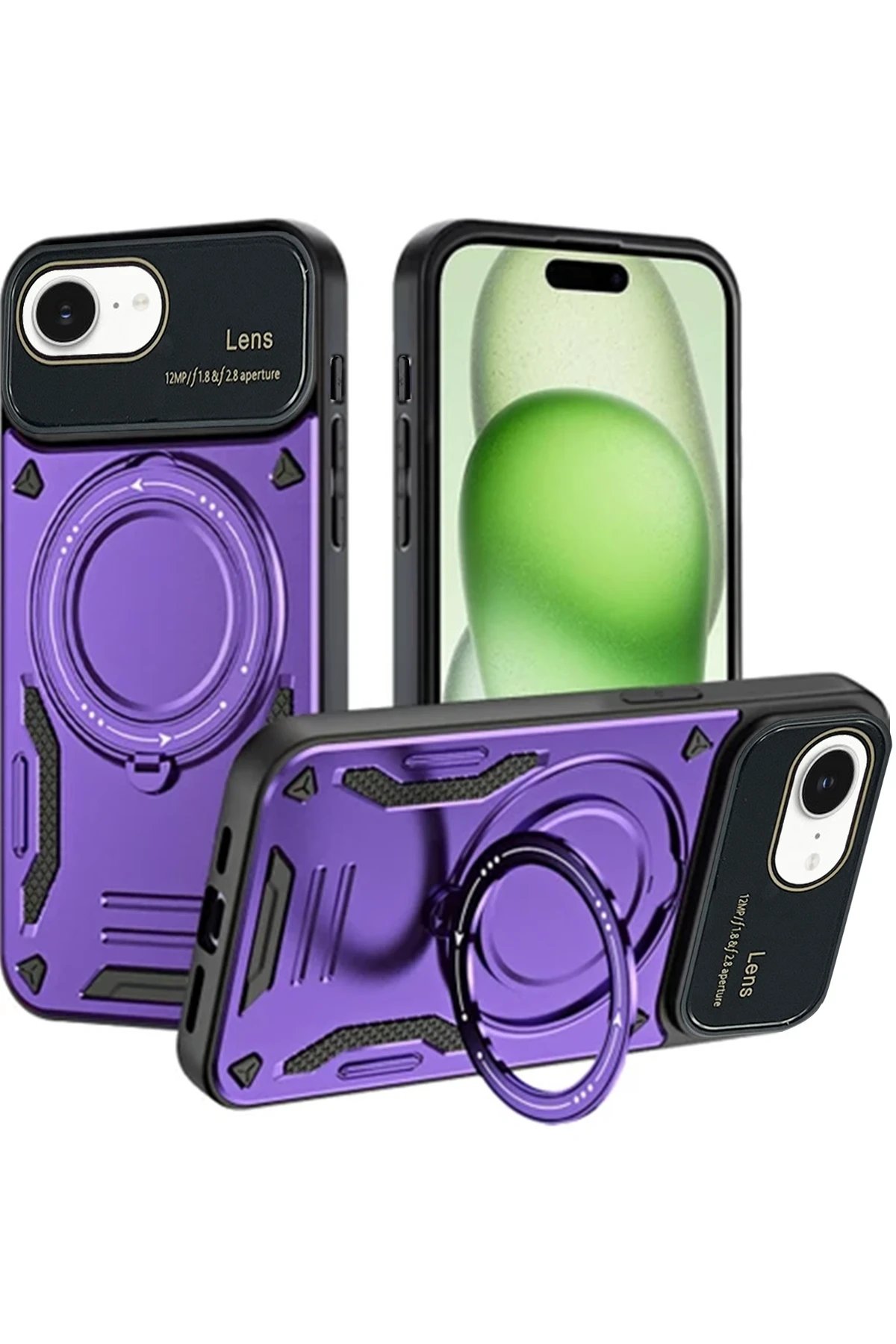 iPhone 16E Kılıf Joy Lens Standlı Kapak - Mor-(5796)