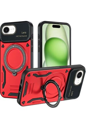 iPhone 16E Kılıf Joy Lens Standlı Kapak - Kırmızı-(5796)