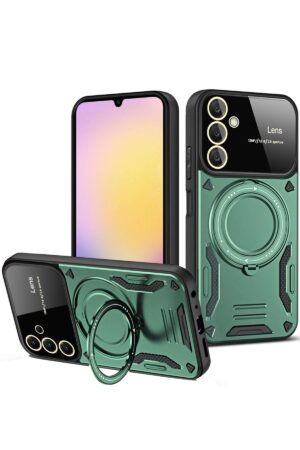 Samsung Galaxy S25 FE Kılıf Joy Lens Standlı Kapak - Koyu Yeşil-(5796)