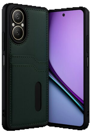 Realme 12 Lite Kılıf Sara Kartvizitli Deri Kılıf - Koyu Yeşil-(5796)