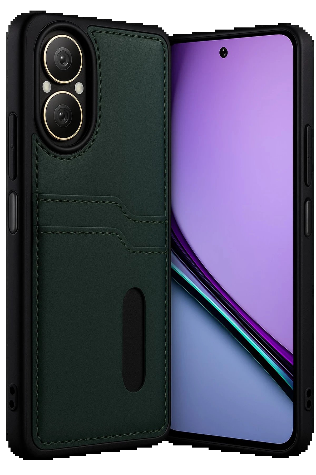 Realme 12 Lite Kılıf Sara Kartvizitli Deri Kılıf - Koyu Yeşil-(5796)