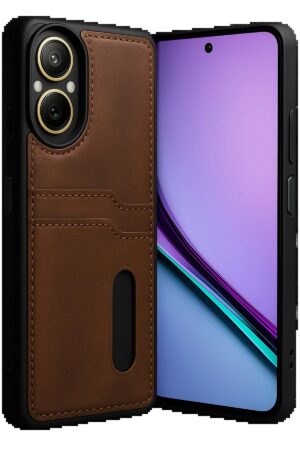 Realme 12 Lite Kılıf Sara Kartvizitli Deri Kılıf - Taba-(5796)