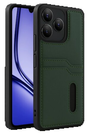 Realme Note 50 4G Kılıf Sara Kartvizitli Deri Kılıf - Koyu Yeşil-(5796)