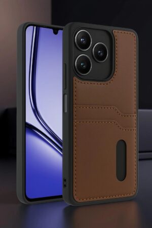 Realme Note 50 4G Kılıf Sara Kartvizitli Deri Kılıf - Taba-(5796)