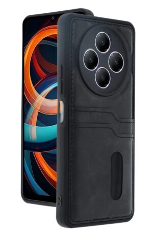 Xiaomi Redmi 14C Kılıf Sara Kartvizitli Deri Kılıf - Siyah-(5796)