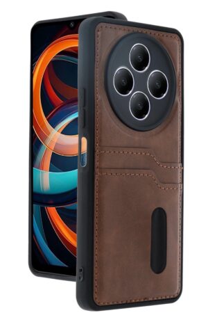 Xiaomi Redmi 14C Kılıf Sara Kartvizitli Deri Kılıf - Taba-(5796)