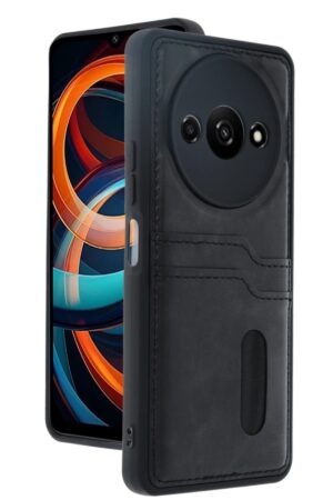 Xiaomi Redmi A3 4G Kılıf Sara Kartvizitli Deri Kılıf - Siyah-(5796)