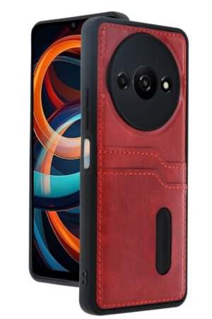 Xiaomi Redmi A3 4G Kılıf Sara Kartvizitli Deri Kılıf - Kırmızı-(5796)