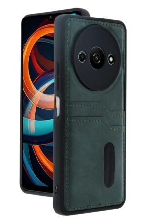 Xiaomi Redmi A3 4G Kılıf Sara Kartvizitli Deri Kılıf - Koyu Yeşil-(5796)