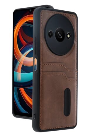 Xiaomi Redmi A3 4G Kılıf Sara Kartvizitli Deri Kılıf - Taba-(5796)