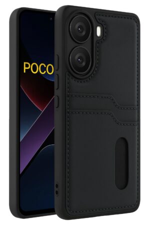Xiaomi Poco X7 Pro Kılıf Sara Kartvizitli Deri Kılıf - Siyah-(5796)