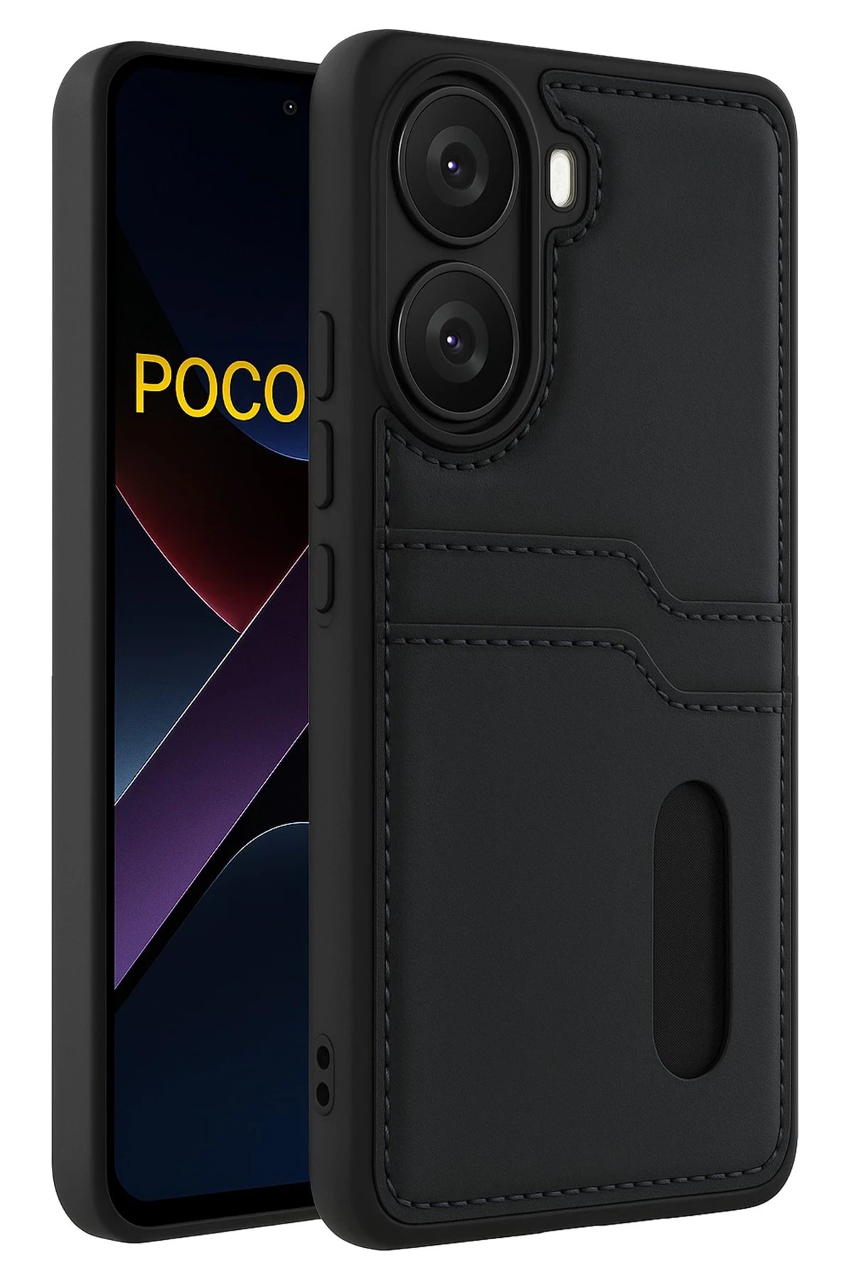 Xiaomi Poco X7 Pro Kılıf Sara Kartvizitli Deri Kılıf - Siyah-(5796)
