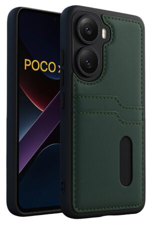 Xiaomi Poco X7 Pro Kılıf Sara Kartvizitli Deri Kılıf - Koyu Yeşil-(5796)