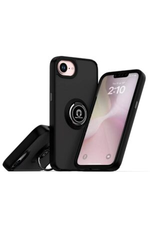 iPhone 16E Kılıf Montreal Yüzüklü Silikon Kapak - Siyah-(5796)