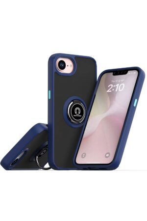 iPhone 16E Kılıf Montreal Yüzüklü Silikon Kapak - Lacivert-(5796)