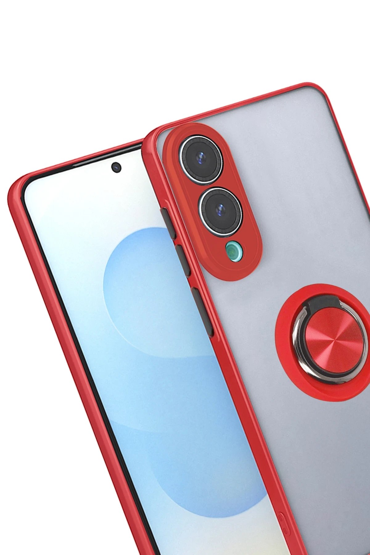 Samsung Galaxy S25 Edge Kılıf Montreal Yüzüklü Silikon Kapak - Kırmızı-(5796) - Görsel 2