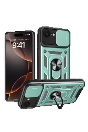 iPhone 16E Kılıf Pars Lens Yüzüklü Silikon - Yeşil-(5796)