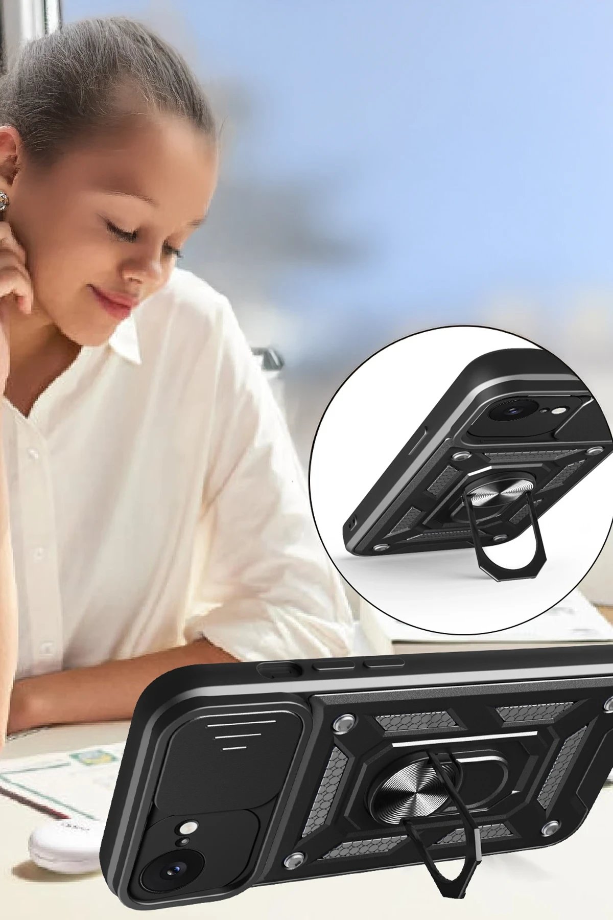 iPhone 16E Kılıf Pars Lens Yüzüklü Silikon - Yeşil-(5796) - Görsel 4