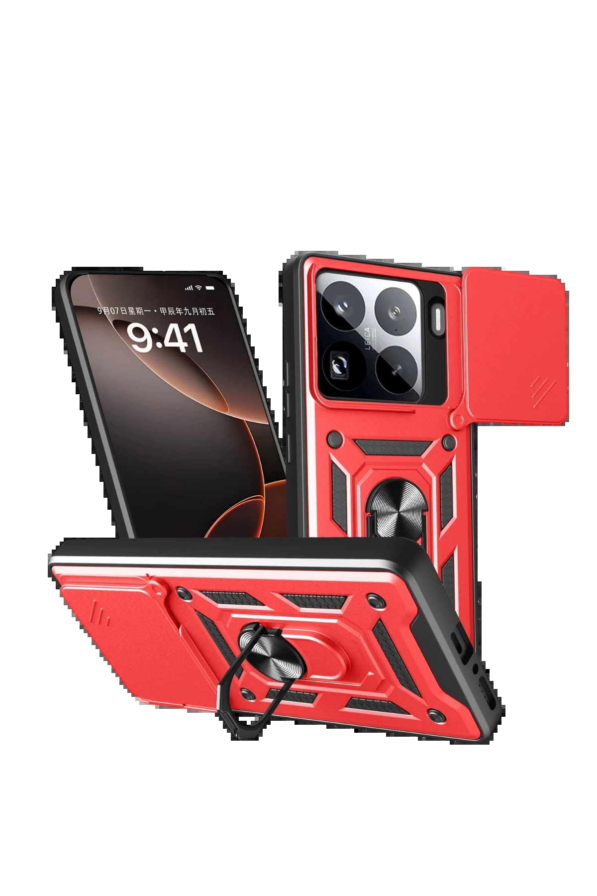 Xiaomi Mi 15 Pro Kılıf Pars Lens Yüzüklü Silikon - Kırmızı-(5796)