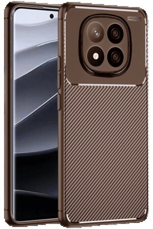Xiaomi Redmi Note 14 Pro Plus Kılıf Auto Focus Karbon Kapak - Kahverengi-(5796)