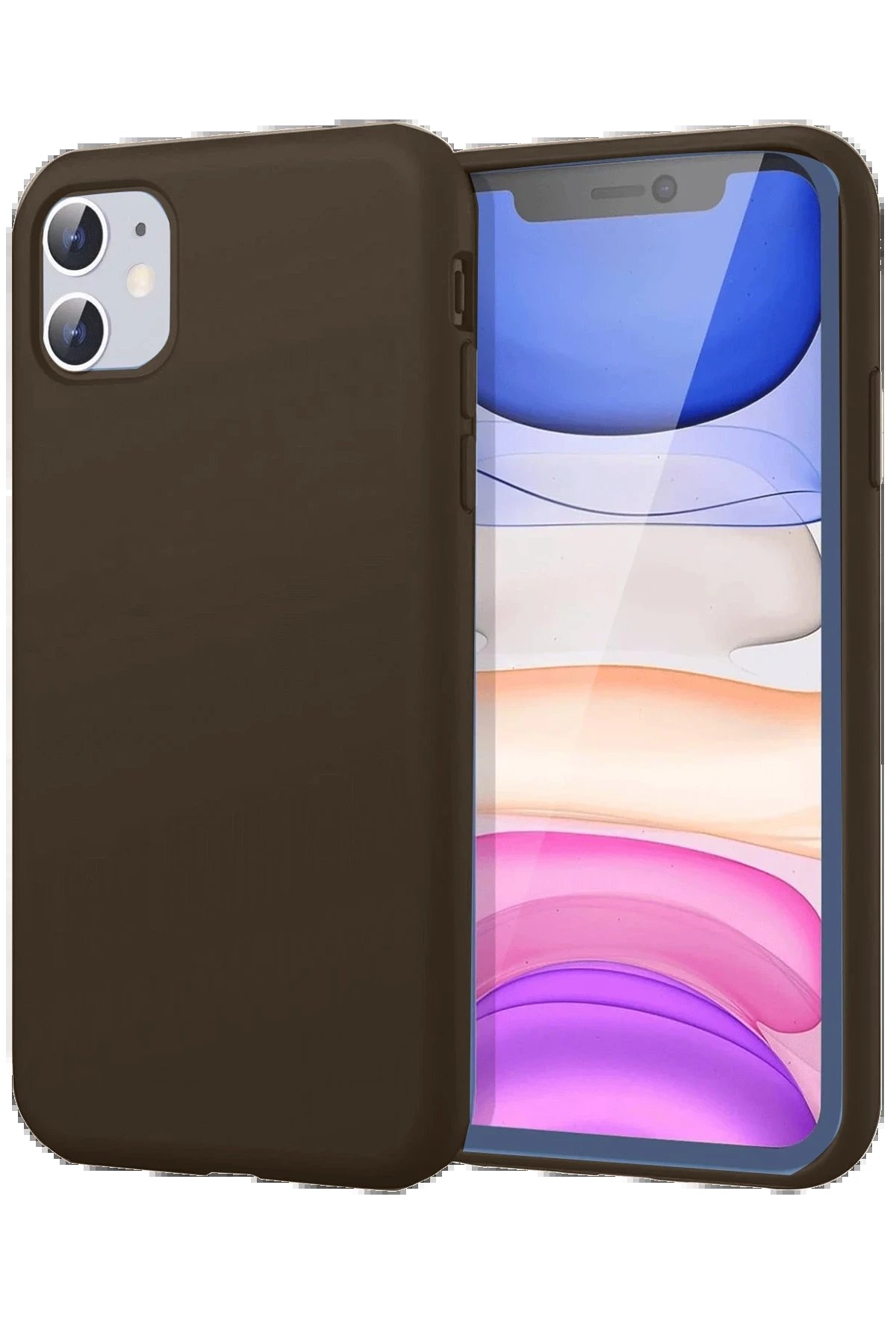 iPhone 11 Kılıf First Silikon - Kahverengi-(5796)