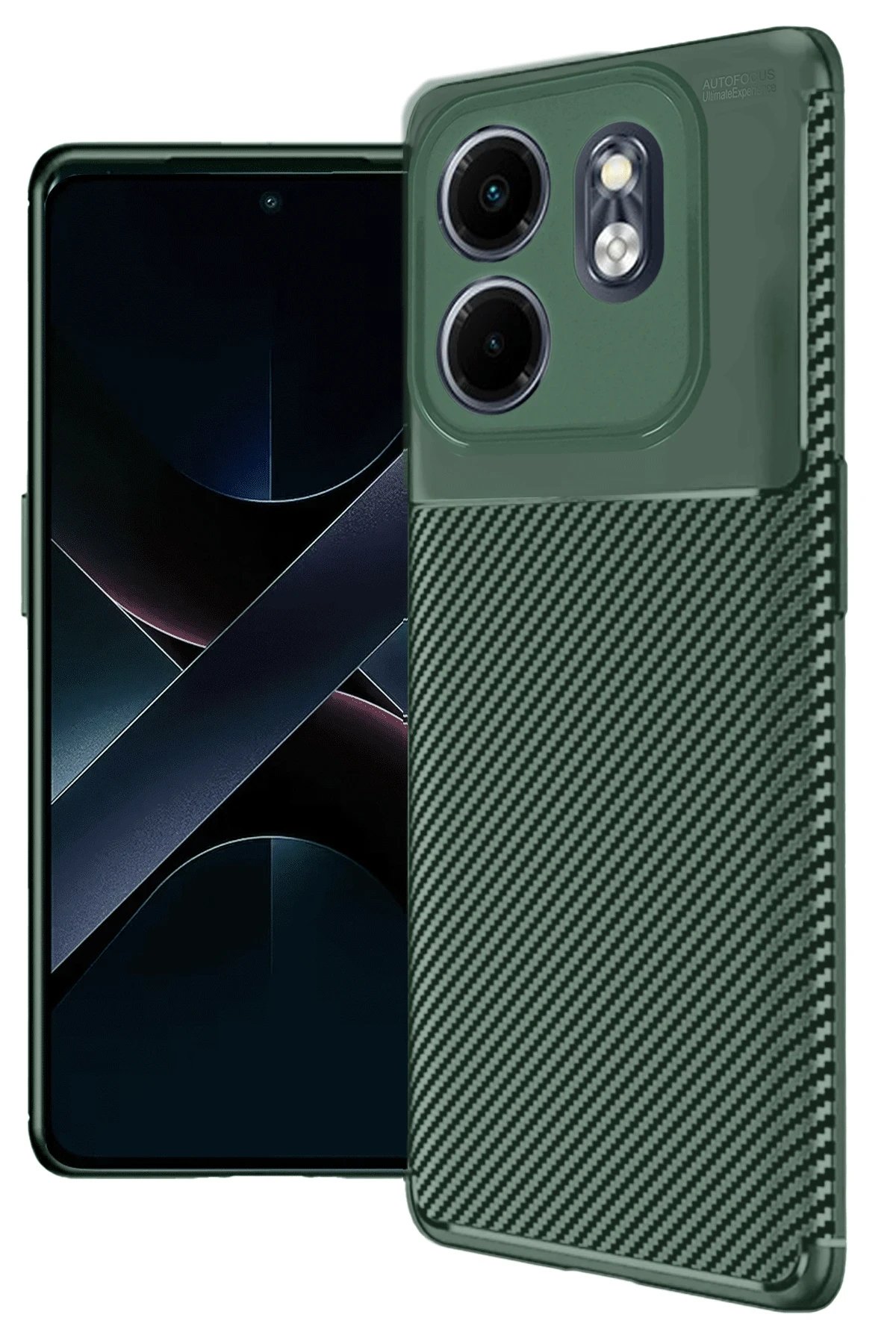 İnfinix Smart 9 Kılıf Auto Focus Karbon Kapak - Koyu Yeşil-(5796) - Görsel 3