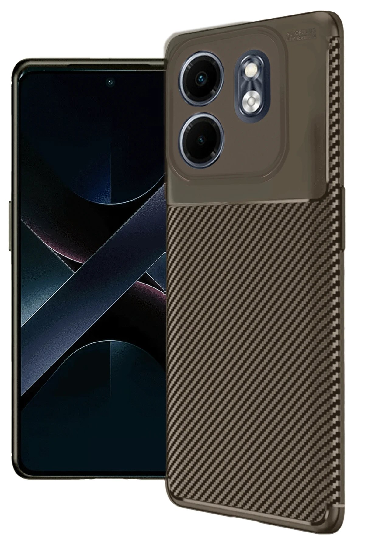 İnfinix Smart 9 Kılıf Auto Focus Karbon Kapak - Kahverengi-(5796)