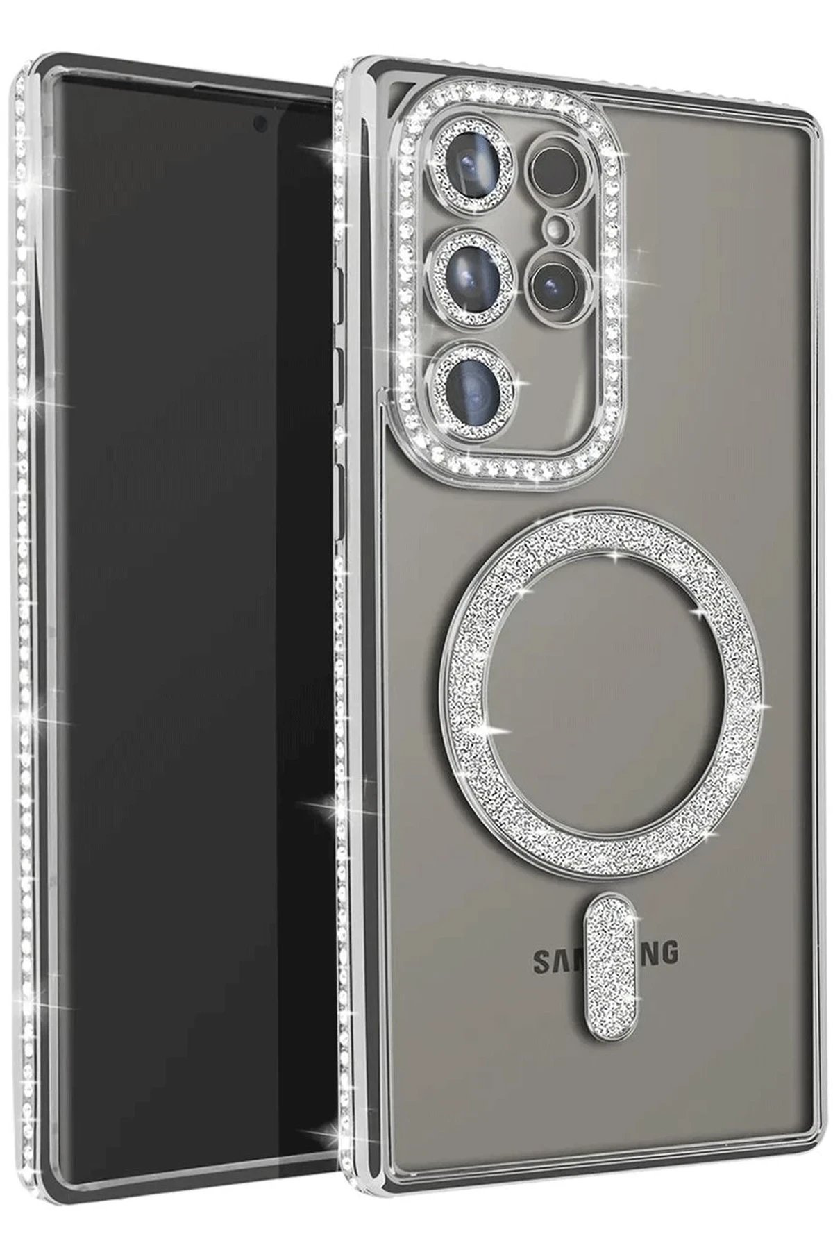 Samsung Galaxy S23 Ultra Joke Simli Magneticsafe Kılıf - Gümüş-(5796)