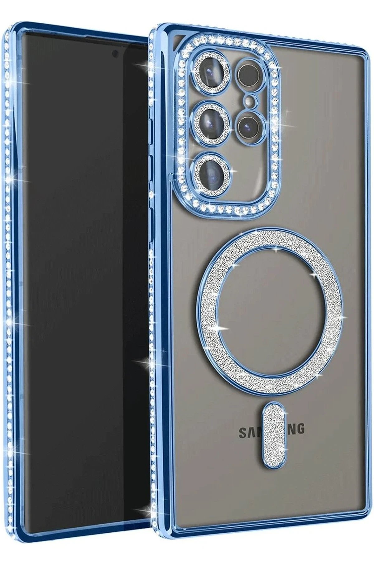 Samsung Galaxy S23 Ultra Joke Simli Magneticsafe Kılıf - Mavi-(5796)