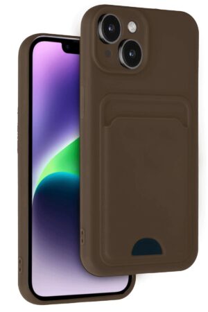 iPhone 14 Kılıf Kelvin Kartvizitli Silikon - Kahverengi-(5796)